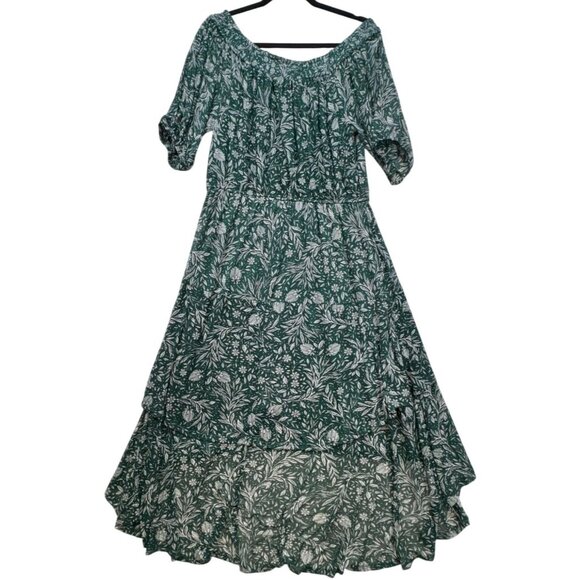 Harlow & Rose Womens High Low Maxi Dress XL Green White Floral Print Coastal - Picture 16 of 16
